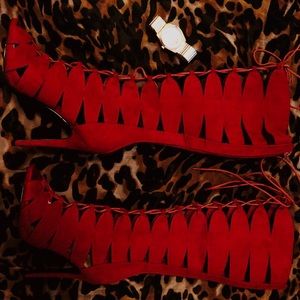 Layne red lace up boots